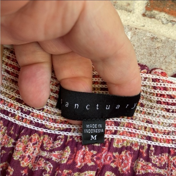 Sanctuary Burgundy and Pink Floral Peasant Neck Tunic Blouse - Picture 7 of 11